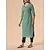 Mint green cotton dobby kurti with embroidery