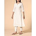 Ivory cotton jacquard kurti with center cut