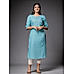 Downy blue- linen kurti with embroidery