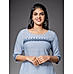 Polo blue linen kurti with embroidery