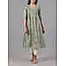 Olive green modal chanderi printed kurti with embroidery