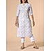 White poly cotton schiffli printed kurti with embroidery and matching bottom