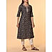 Navy blue 60's cotton printed kurti with embroidery