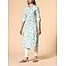 Aqua blue 60's cotton printed kurti with lace detailing