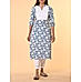 Denim blue cotton flax printed kurti with lace detailing