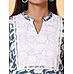 Denim blue cotton flax printed kurti with lace detailing