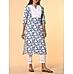 Denim blue cotton flax printed kurti with lace detailing