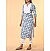 Denim blue cotton flax printed kurti with lace detailing