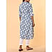 Denim blue cotton flax printed kurti with lace detailing