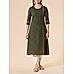 Bottle green cotton dobby kurti with embroidery