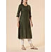 Bottle green cotton dobby kurti with embroidery