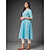 Den Blue Rayon Plain Kurti with Mill Print