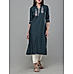 Teal green viscose slub kurti with embroidery