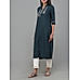 Teal green viscose slub kurti with embroidery