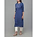 Royal blue viscose slub kurti with embroidery