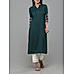 Bottle green viscose jacquard kurti with embroidery