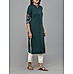 Bottle green viscose jacquard kurti with embroidery