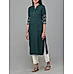 Bottle green viscose jacquard kurti with embroidery