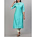 Aqua blue poly viscose kurti with embroidery and matching bottom