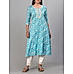 Aqua blue 60's cotton printed kurti with embroidery