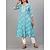 Aqua blue 60's cotton printed kurti with embroidery