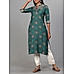 Teal blue modal chanderi kurti with embroidery