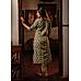 Olive green 60's cotton printed kurti with embroidery and matching bottom