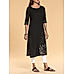 Black viscose linen plain  kurti with embroidery