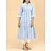 Blue cotton flax kurti with lace detailing