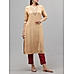 Beige viscose plain kurti with embroidery