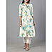 Ivory cotton linen printed kurti with lace detailing