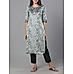 Sage green organza satin kurti with embroidery and matching bottom