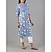 Denim blue 60's cotton printed kurti with embroidery