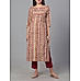 Mustard yellow and maroon 30's cotton printed kurti with mirror work