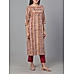 Mustard yellow and maroon 30's cotton printed kurti with mirror work