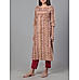 Mustard yellow and maroon 30's cotton printed kurti with mirror work