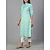 Aqua blue 60's cotton printed kurti with embroidery