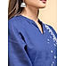 Royal blue cotton linen kurti with embroidery