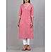 Onion pink cotton dobby kurti with cording embroidery