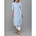 Denim blue cotton dobby kurti with shirt collar