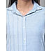 Denim blue cotton dobby kurti with shirt collar