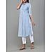 Denim blue cotton dobby kurti with shirt collar