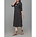 Black cotton flax printed kurti with embroidery