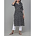 Black cotton dobby printed kurti with embroidery