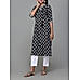 Black cotton dobby printed kurti with embroidery