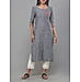 Grey viscose cotton slub kurti with embroidery