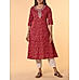 Pink 60's cotton printed kurti with embroidery