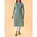 Sage green cotton flax plain kurti with embroidery