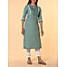 Sage green cotton flax plain kurti with embroidery