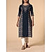 Navy blue cotton dobby printed kurti with embroidery